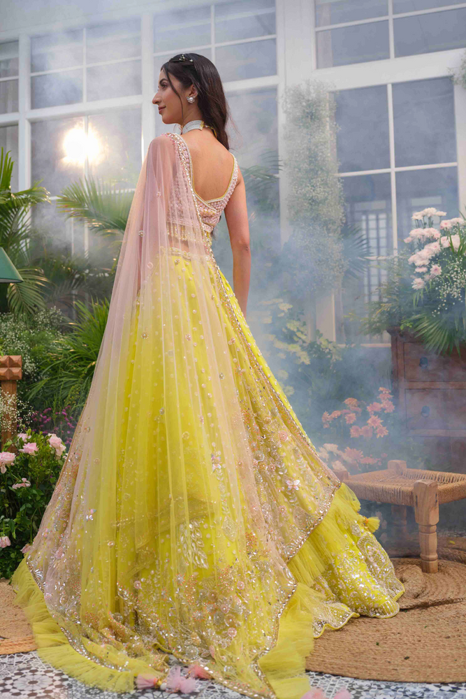 Load image into Gallery viewer, Naira Lime Veil Lehenga
