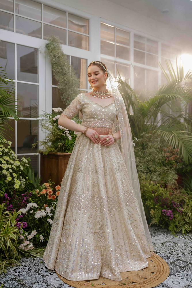 Load image into Gallery viewer, Arisa Ivory Garden Lehenga