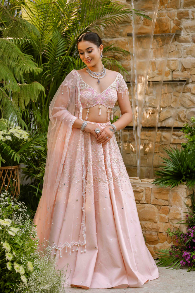 Load image into Gallery viewer, Roselle Blush Pearl Lehenga
