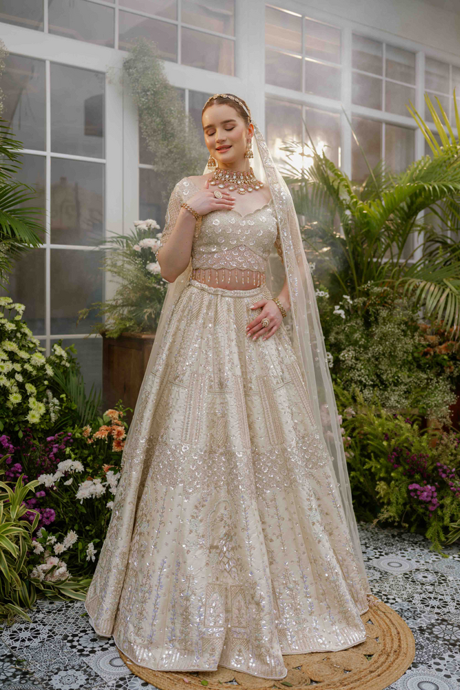 Load image into Gallery viewer, Arisa Ivory Garden Lehenga
