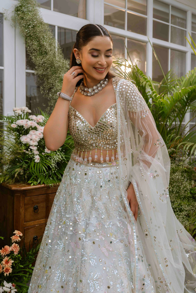 Load image into Gallery viewer, Kaira Ice Mirror Lehenga
