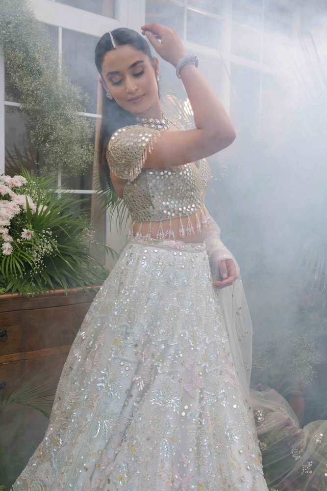 Load image into Gallery viewer, Kaira Ice Mirror Lehenga

