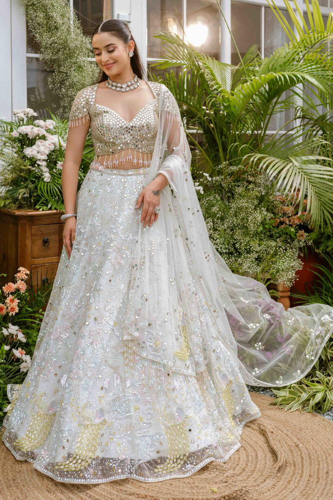 Load image into Gallery viewer, Kaira Ice Mirror Lehenga
