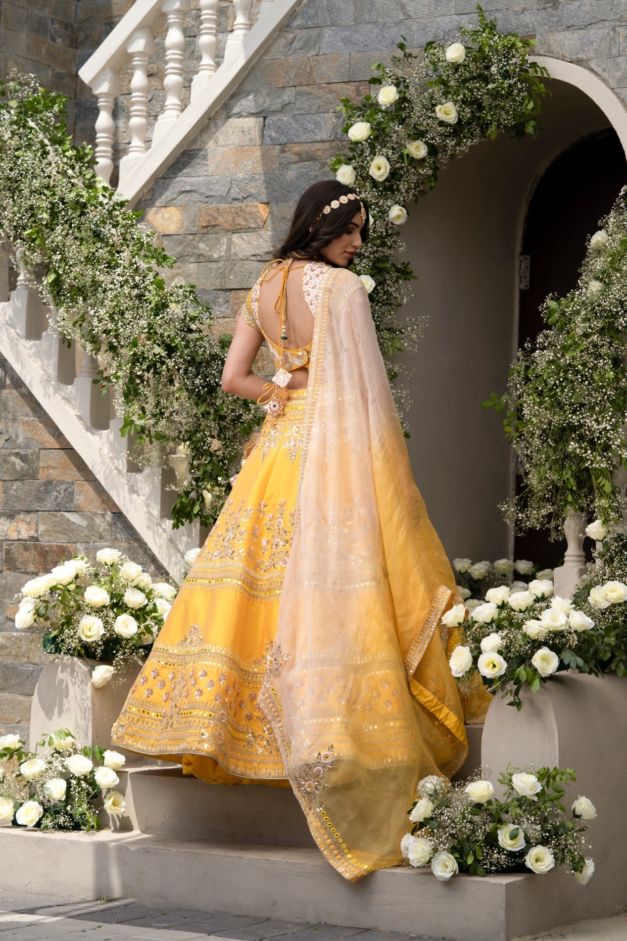 Mango Yellow Silk Taffeta Embroidered Lehenga Set Shop RUBANI